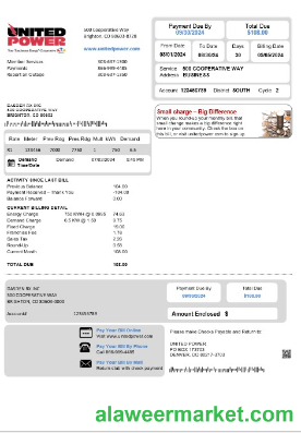 USA Colorado United Power business utility bill template in Word and PDF formats